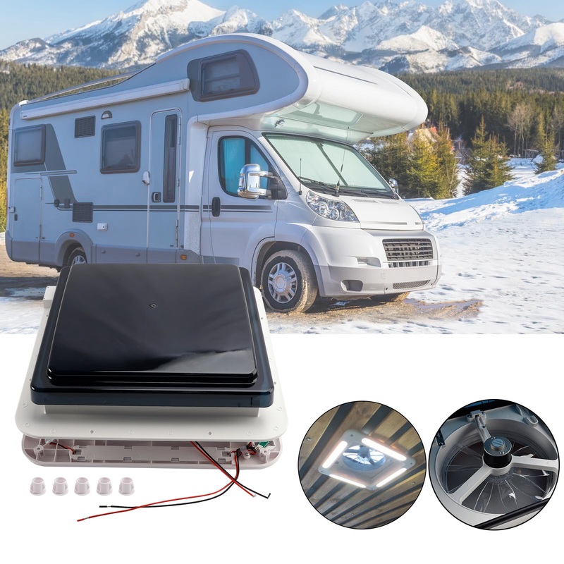 11" RV Caravan Roof Vent Forward and reverse motor RV Fan 12V Skylight W/ Light