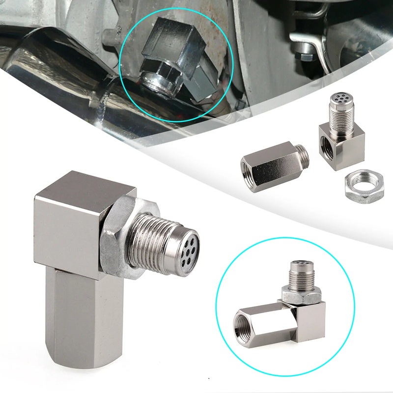 90 Degree Check Engine Light Eliminator O2 Sensor Adapter with Mini CAT Fix P0420 Error Code